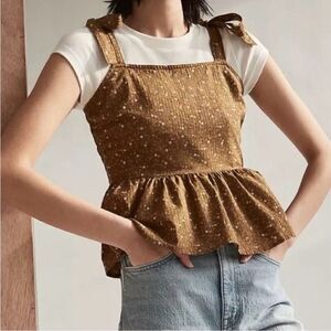NWOT Madewell Rosalie Tie-Strap Top in Daisy Stitch Peplum Size XXL